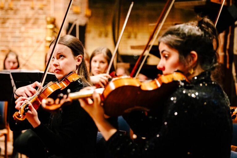 Geigen in einem Orchester